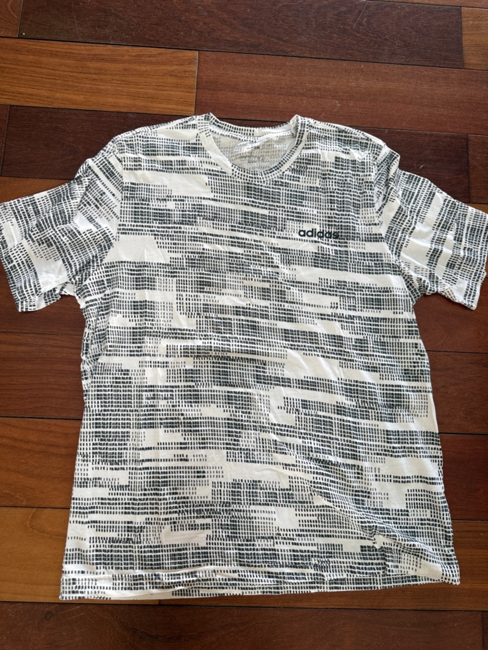 adidas Men’s White & Black Patterned Short Sleeve Crew Tee